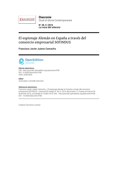 El Espionaje Alemán En España a Través Del Consorcio Empresarial SOFINDUS