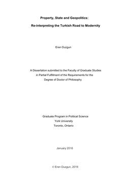 Property, State and Geopolitics: Re-Interpreting the Turkish Road To