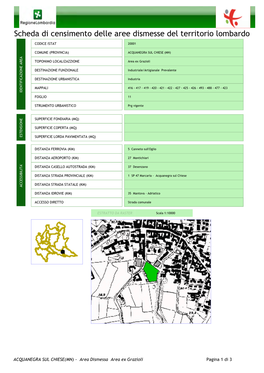 Scheda Di Censimento Delle Aree Dismesse Del Territorio Lombardo