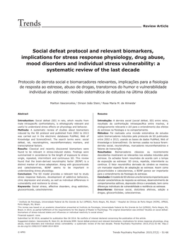 Social Defeat Protocol and Relevant Biomarkers, Implications for Stress