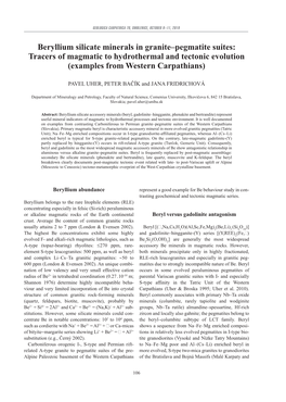 Beryllium Silicate Minerals in Granite–Pegmatite Suites: Tracers of Magmatic to Hydrothermal and Tectonic Evolution (Examples from Western Carpathians)