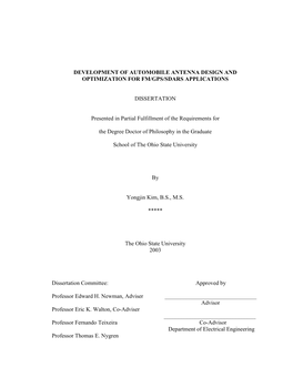 Development of Automobile Antenna Design and Optimization for Fm/Gps/Sdars Applications