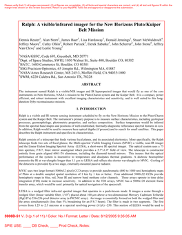 Ralph: a Visible/Infrared Imager for the New Horizons Pluto/Kuiper Belt Mission