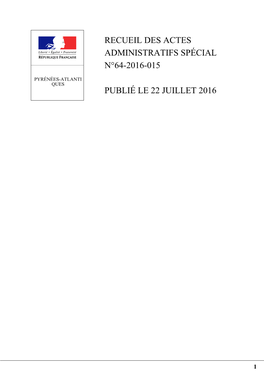 Recueil Des Actes Administratifs Spécial N°64-2016-015