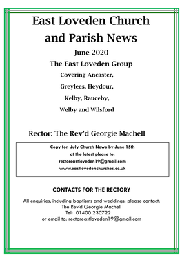 East Loveden Church and Parish News June 2020 the East Loveden Group Covering Ancaster