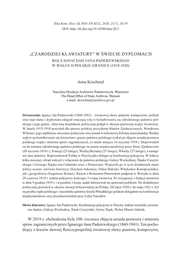W Świecie Dyplomacji Rola Ignacego Jana Paderewskiego W Walce O Polskie Granice (1919-1920)