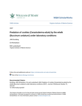 Predation of Cockles (Cerastoderma Edule) by the Whelk (Buccinum Undatum) Under Laboratory Conditions