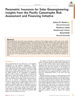 Parametric Insurance for Solar Geoengineering: Insights from the Pacific Catastrophe Risk Assessment and Financing Initiative