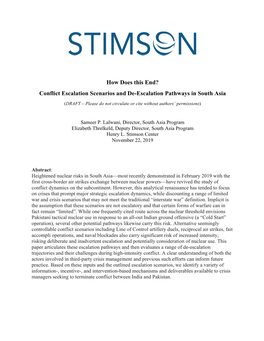 Conflict Escalation Scenarios and De-Escalation Pathways in South Asia
