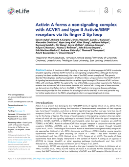 Activin a Forms a Non-Signaling Complex with ACVR1 and Type II