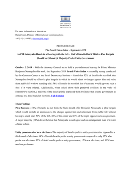 PRESS RELEASE the Israeli Voice Index