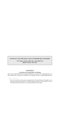 MANDATE and the BANK and CUSTOMER RELATIONSHIP DA Ungaro & Sons (Pty) Ltd V Absa Bank Ltd [2015] 4 All SA 783 (GJ)