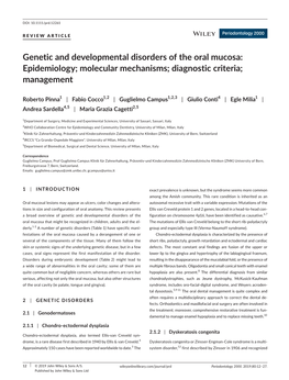 Genetic and Developmental Disorders of the Oral Mucosa: Epidemiology; Molecular Mechanisms; Diagnostic Criteria; Management