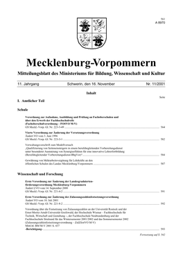 Mecklenburg-Vorpommern Mitteilungsblatt Des Ministeriums Für Bildung, Wissenschaft Und Kultur