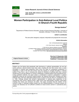 Women Participation in Sub-National Level Politics in Ghana's Fourth Republic