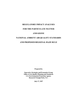 Regulatory Impact Analyses for the Particulate Matter and Ozone