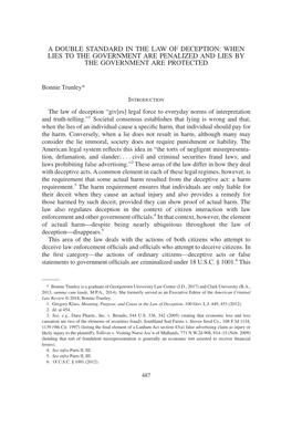A Double Standard in the Law of Deception: When Lies to the Government Are Penalized and Lies by the Government Are Protected