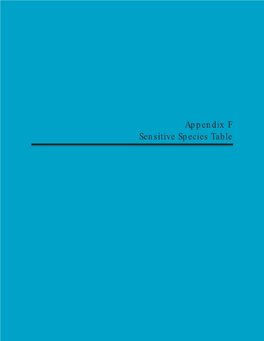 Appendix F Sensitive Species Table