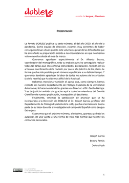 La Revista DOBLELE Publica Su Sexto Número, El Del Año 2020: El Año De La Pandemia