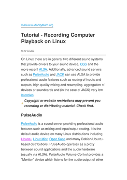Tutorial - Recording Computer Playback on Linux