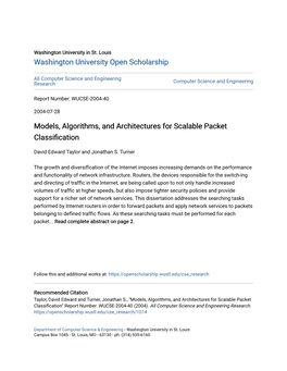 Models, Algorithms, and Architectures for Scalable Packet Classification