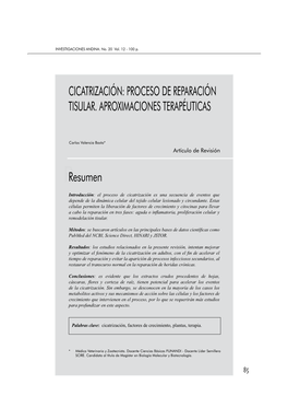 Cicatrización: Proceso De Reparación Tisular. Aproximaciones Terapéuticas