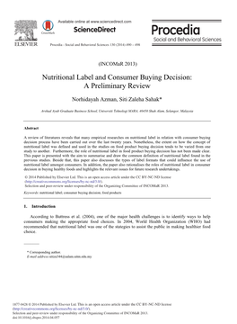 Nutritional Label and Consumer Buying Decision: a Preliminary Review