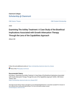 Examining the Ashley Treatment: a Case Study of the Bioethical Implications Associated with Growth Attenuation Therapy Through the Lens of the Capabilities Approach