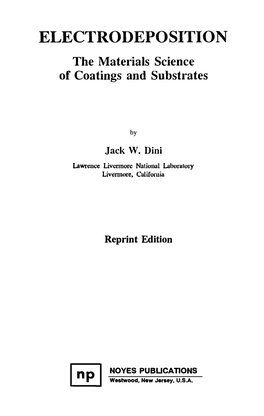 ELECTRODEPOSITION the Materials Science of Coatings and Substrates