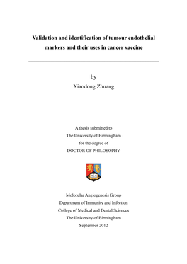 Validation and Identification of Tumour Endothelial Markers and Their Uses in Cancer Vaccine