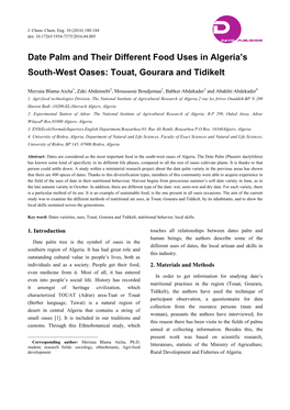 Date Palm and Their Different Food Uses in Algeria's South-West Oases