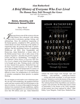 A Brief History of Everyone Who Ever Lived the Human Story Told Through Our Genes New York: the Experiment, 2017 401 Pages