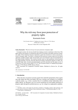 Why the Rich May Favor Poor Protection of Property Rights ✩ Konstantin Sonin