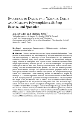 EVOLUTION of DIVERSITY in WARNING COLOR and MIMICRY: Polymorphisms, Shifting Balance, and Speciation