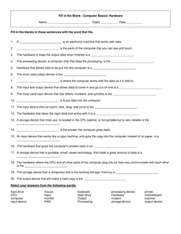 Fill in the Blank - Computer Basics- Hardware