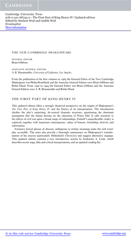 The First Part of King Henry IV: Updated Edition Edited by Herbert Weil and Judith Weil Frontmatter More Information