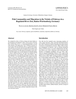 Fish Communities and Migrations in the Vicinity of Fishways in a Regulated River (Enz, Baden-Wiirttemberg, Germany)