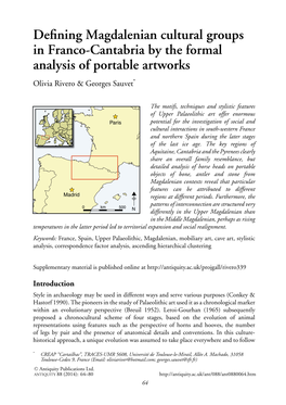 Defining Magdalenian Cultural Groups in Franco-Cantabria by the Formal Analysis of Portable Artworks