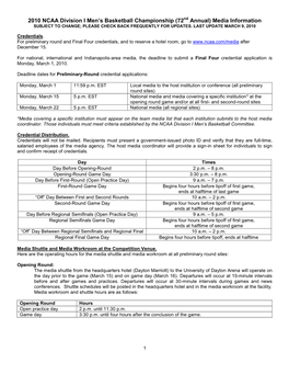 NCAA Tournament Media Information