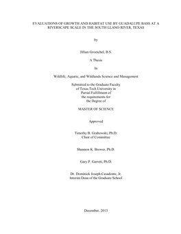 EVALUATIONS of GROWTH and HABITAT USE by GUADALUPE BASS at a RIVERSCAPE SCALE in the SOUTH LLANO RIVER, TEXAS by Jillian Groesch