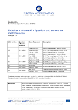 Eudralex – Volume 9A – Questions and Answers on Implementation Version 5.4