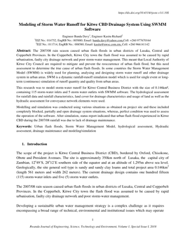 Modeling of Storm Water Runoff for Kitwe CBD Drainage System Using SWMM Software