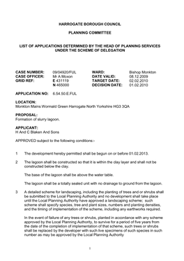 Harrogate Borough Council Planning Committee List Of