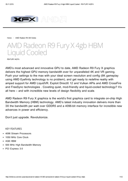 AMD Radeon R9 Fury X 4Gb HBM Liquid Cooled ­ R9­FURY­4QFA