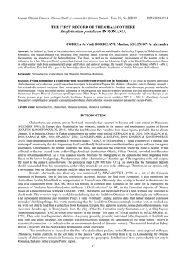 THE FIRST RECORD of the CHALICOTHERE Ancylotherium Pentelicum in ROMANIA