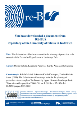 The Delimitation of Landscape Units for the Planning of Protection – the Example of the Forests by Upper Liswarta Landscape Park