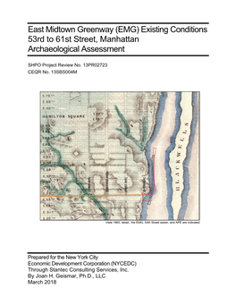 East Midtown Greenway (EMG) Existing Conditions 53Rd to 61St Street, Manhattan Archaeological Assessment