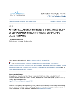 Authentically Disney, Distinctly Chinese: a Case Study of Glocalization Through Shanghai Disneyland’S Brand Narrative