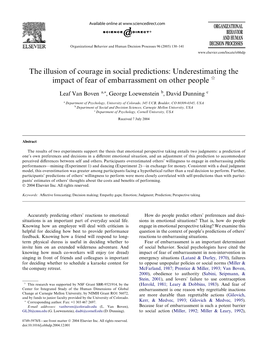 The Illusion of Courage in Social Predictions: Underestimating the Impact of Fear of Embarrassment on Other People ଝ