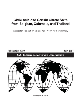 Citric Acid and Certain Citrate Salts from Belgium, Colombia, and Thailand